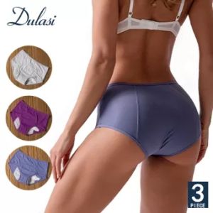【HOT DEAL】Dulasi 3 Pcs Leak Proof Menstrual Period Panties Women Underwear Physiological Cotton Health Seamless Briefs High Waist Warm Intimate Lingerie D9044