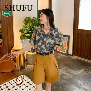 SHUFU 2369 Ready Stock korean style shirt collar chiffon blouse plus size printed blouse women short sleeve top casual shirt for women