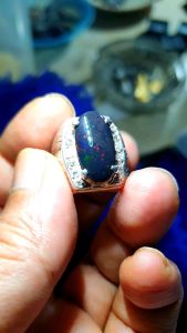 Cicin perak batu kalimaya black opal solid jumbo asli banten