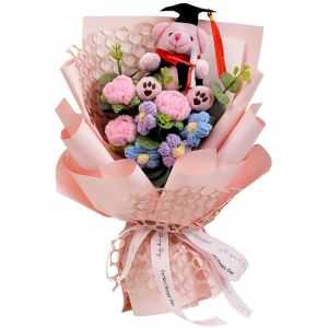 SKJK STUDIO Thú nhồi bông Bó hoa búp bê gấu nhỏ Được làm thủ công Hoa hướng dương Bó hoa búp bê gấu mô phỏng Bó hoa anime Nhồi nhân Gấu bông tốt nghiệp Quà sinh nhật cho bé gái