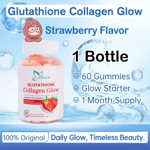Nature Glow Glutathione Collagen Glow Anti-aging Formula Dietary Supplement with Strawberry Flavor 60 Gummies for Hair Nails & Bone Skin Whitening & Brightening