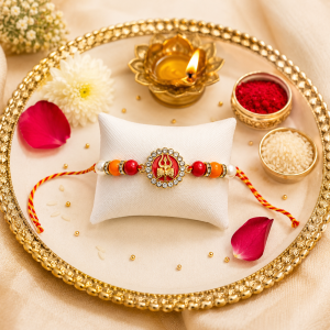Handcrafted Ganesha & Radha Krishna Rakhi Set for Brother | Raksha Bandhan Thread with Pearl & Bead Work | Traditional Festival Gift (Pack of 1 Pc)