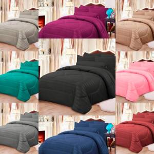 Comforter set 7 in 1 Premium Hotel Stripe | King Queen Single | Bedsheet Set | Cadar Tebal Lembut | 5 Sarung Bantal + Bolster | Malaysia Stock