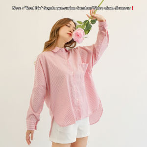 RED 131 Salsa Oversized Cotton Shirt Long Sleeve/Kemeja Korea/Kemeja Kantor/Atasan Ootd Kekinian/Kemeja Kantor Wanita Motif Salur Lengan Panjang
