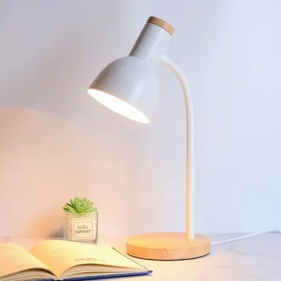 Wood Base Flexible Tube Desk Study Lamp Metal Nordic Table Lighting with E27 Led Bulb