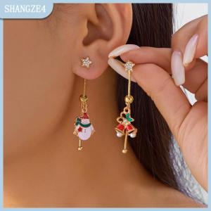 【SHANGZE4】 Asymmetric Moving Santa Claus Christmas Tree Drop Earrings For Women Zircon Star Snowman Bell Long Tassel Earring Party Jewerly