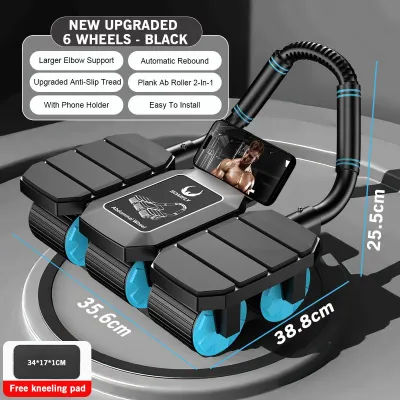 2025 New Gym Wheel With Elbow Support Automatic Rebound Ab Wheel The Upgraded 6Wheel Core Workout Equipment Home Gym Plank Machine Fitness Muscle Abdominal Exercise Alat Senaman Kempiskan Perut Abs Roller Workout