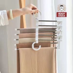 Multi-functional Retractable 5 In 1 Magic Pants Hanger Wardrobe Trousers Clothes Organizer/Penyangkut Seluar Pakaian