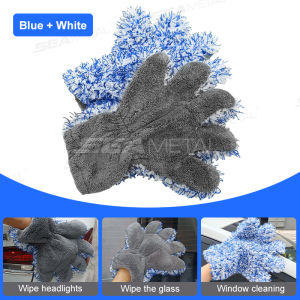 Găng tay rửa xe bằng microfiber Seamital sang trọng siêu mềm rửa xe Mitt 5 ngón tay hai mặt cao thấm nước găng tay lau chùi