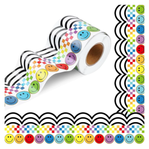 Smiling Face Print Border Trim Bulletin Board Border Trim 32.8ft Long for Notice Board Chalkboard Classroom Decoration