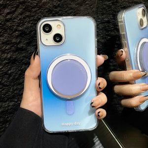 CrashStar MagSafe Gradient Transparent Clear Hard Shockproof Phone Case With MagSafe Stand Holder For iPhone 15 14 Pro Max Plus 13 12 11 Pro Max Fashion Simple Phone Casing Wireless Charging Phone Cover Shell