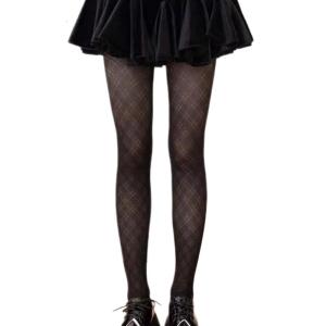 Women Japanese Style Gothic Mesh Tights Stockings Elegant Argyle Checkered Plaids Pattern See Through Pantyhose Hosiery