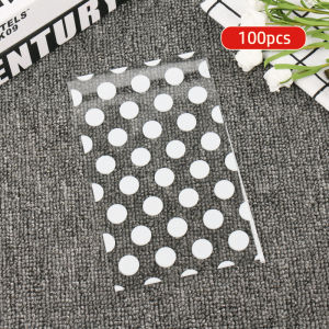 100Pcs Food Packaging Lootbags Christmas White Polka Dots Plastic Stripes Pouch for Gift Candy Biscuit Bread