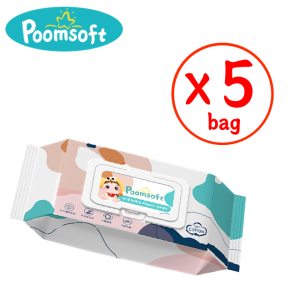 Poomsoft BABY wipes แพ็คเกจเล็ก ผ้าเช็ดทำความสะอาดเด็ก ทิชชู่เปียกขนาด 80 ชิ้น 5 แพ็ค (400 ชิ้น) เด็กผู้ชาย เด็กหญิง