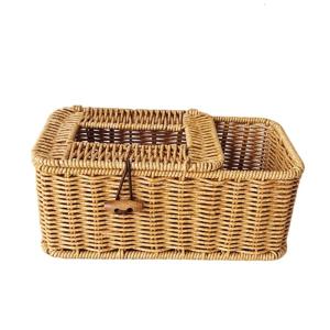 Caramels Handwoven Square Tissue Holder with Organizers Home Accessory for Bathroom Vanities and Office Daily Use