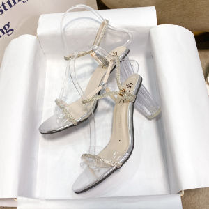 รองเท้าส้นสูงผู้หญิง ส้นหนา หัวมนแบบฝรั่งเศส ทันสมัย ​​และหรูหรา เหมาะสำหรับงานปาร์ตี้