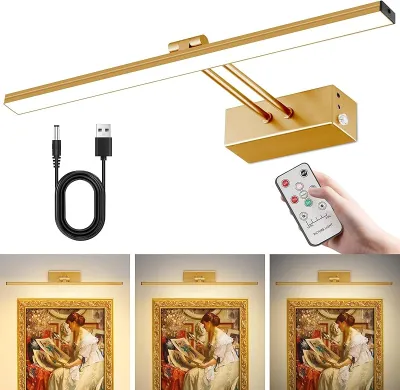 Picture Light with Remote 16 in Wireless Rechargeable 5200mAh Battery Operated Wall Light 5 Colors Paintings Light Dimmable and Timer Metal Art Light for Wall Display Artwork Gallery (Black)
