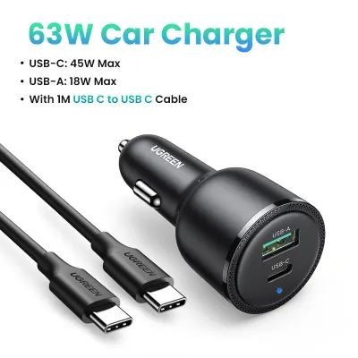 UGREEN 63W Car Charger Support SAMSUNG 22 21 45W Fast Charging Charger for Huawei Xiaomi iPhone Car Fast Charging Charger