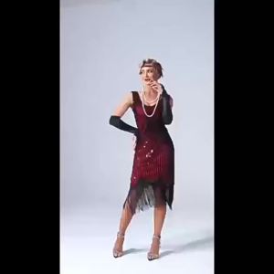 Womens 1920s Gatsby Sequin Sleeveless Cosplay Dress with Accessories Set
