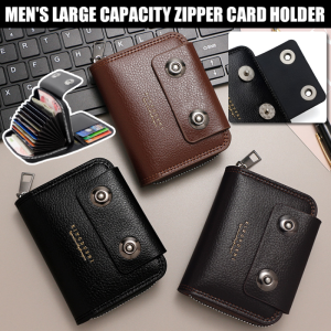 Mens Large Capacity Zipper Card Holder Handheld Money Clip Multi-Card Slot Leather Coin Purse Wallet Casual Business Driving License Bank Card Holder