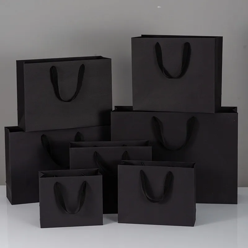 higt quality Kraft Paper Bag Plain Rope Handle Hand bag Gift Bag Paperbag  per pcs black