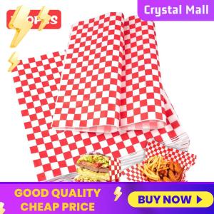 COD [Free Shipping] 500Pcs Red Checkered Wax Paper Sheets Basket Liners Food Picnic Paper Sheets Sandwich Wrapping Papers for Burgers Bread