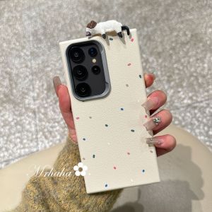 Mrhaha Ốp da cho Samsung S24 Ultra s23fe S23 Ultra A11 A12 A13 A14 A15 A22 A32 A52 A72 A23 A33 A53 A73 A34 A24 A35 A55 A03 A04 A06 A16 A20 A30 A21 A30 4G 5g 3D Mèo hoạt hình dễ thương tự làm bao da phong cách cổ điển đơn giản đầy màu sắc