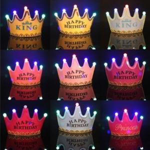Ready Stock Princess LED Light Birthday Party Hats Crown Birthday Party Cap Kids