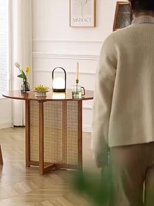 Japanese style rattan woven round table modern and minimalist homestay table Nordic solid wood dining table household small unit dining table and chair combination