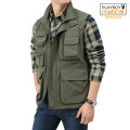 PLAYBOY Men's Unloading Vest Tactical Webbed Gear Coat Summer Photographer Waistcoat Tool Many Pocket Mesh Work Sleeveless Jacket Male. 