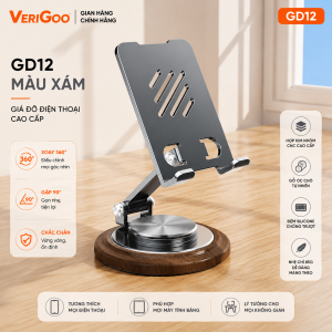 Giá đỡ điện thoại để bàn VERIGOO GD12 chất liệu gỗ óc chó tự nhiên hợp kim nhôm CNC xoay 360° gập gọn cho mọi smartphone