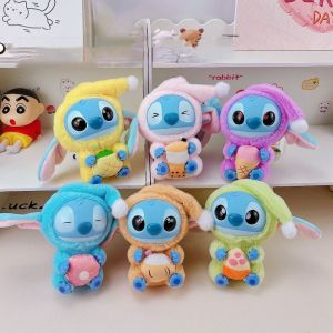 DINAH หมวกนอน จี้ตุ๊กตาสติช ใบหน้าไวนิล ของหวาน ของเล่นพวงกุญแจตุ๊กตาสติช ของตกแต่งบ้าน การ์ตูน ตุ๊กตาพวงกุญแจสติช เด็กๆ