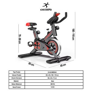 CHAMPS Spinning Bike Exercise Bikes Training Sepeda Statis Fitness Alat Olahraga Untuk di Rumah