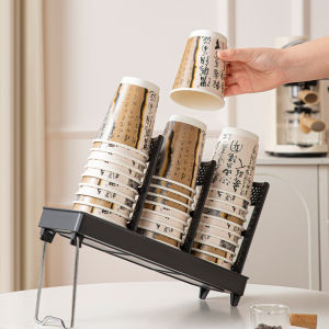 MLADEN ที่วางแก้วกระดาษ ชั้นวางแก้วกาแฟ แถวเดียว/แถวคู่ ชั้นวางมัลติฟังก์ชั่ แบบถอดได้ ประหยัดพื้น ที่ ชั้นวางถ้วย