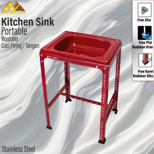 Mitra Mulia Abadi Kitchen Sink Wastafel Portable Stainless Steel 50cm Merah-Paket Lengkap