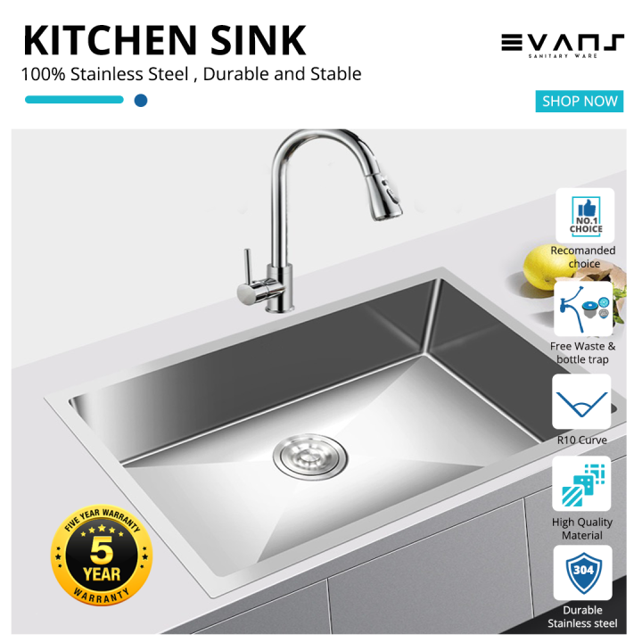 Evans SS304 Single Bowl Undermount Kitchen Sink (Satin) - (EVKC 5160) | Lazada