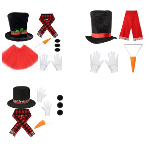 Snowman Costume Kit Christmas Winter Frosty Costume Snowman Hat with Tutu Skirts Carrot Nose Scarf Gloves Pompoms Balls