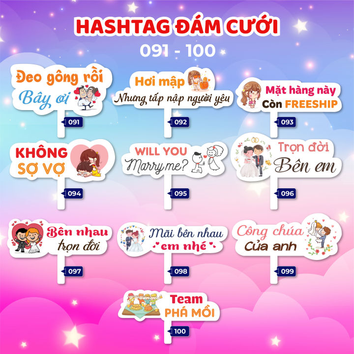 Mẫu bảng hashtag cầm tay chụp hình đám cưới, ăn hỏi, sinh nhật, thôi ...