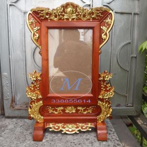 Khung ảnh thờ hoa mai gỗ gõ khung hình thờ gia tiên