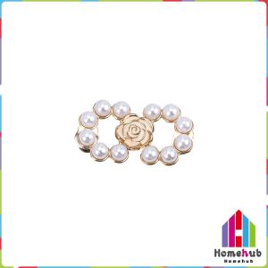 HB Adjustable Waist Buckle Rose Flower Pearl Jean Pant Button Detachable Alloy Waist Tightener Pins