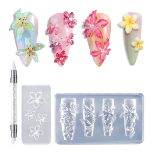 3 Pack Multipurpose Art Moulds Flower Shape Nails Template Molds Silicone Texture for Beauticians and Nails Art Learners