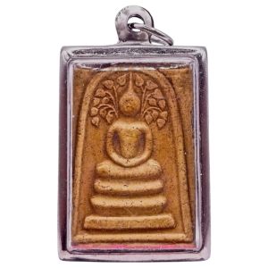 K672 พระสมเด็จ ปรกโพธิ์ หลวงพ่อรวย วัดตะโก ปี 39 เลี่ยม กรอบพระ สแตนเลส แท้  ขนาด 3.0x5.0 ซม.