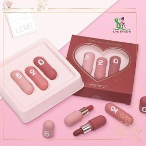 Set 3 Son Viên Nang 520 HongFang – Son Lì Velvet Mềm Mịn Lên Màu Chuẩn Mini Dễ Thương