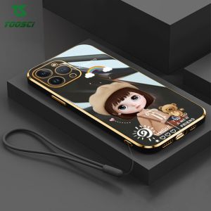 Dành Cho Samsung Galaxy A70 A70S A71 4G A72 A73 5G A23 A31 A32 4G A32 5G A33 5G A42 5G A50 A50S A30S A51 4G A52 A7 2018 A04S Hoạt Hình Sang Trọng Cô Gái Dễ Thương ốp Điện Thoại Mạ Cầu Vồng Ốp Lưng TPU Mềm + Dây Đeo