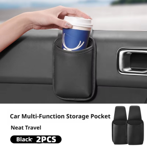 HLINKEY Universal Car Door Hanging Cup Holder Leather Adhesive Anti Shake Drink Bottle Storage Bag Car Interior Keys Pen Glasses Holder Gadget Bags Organizer