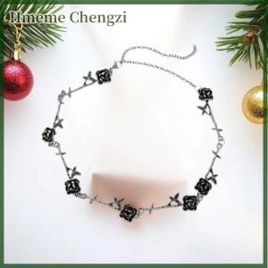 Hmeme Vintage Personalized Rose Pendant Necklace Womens Punk Metal Black Popular Design Choker Y2K Jewelry Gothic Gift