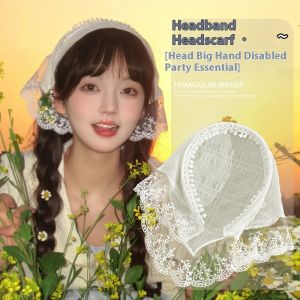DAIMEISHU Phụ nữ Phụ kiện tóc pháp phong cách đồng quê ren ngọt ngào hairband tam giác khăn choàng
