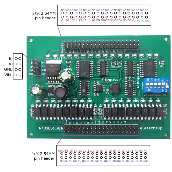 n4d3e16 board 16di-16do dc 12v 24v rs485 io port remote control module ...