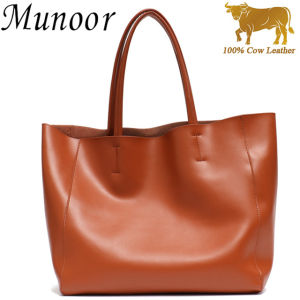 Munoor High Quality 100% Genuine Cow Leather Women Big Capacity Tote Bag Sling Shoulder Bag