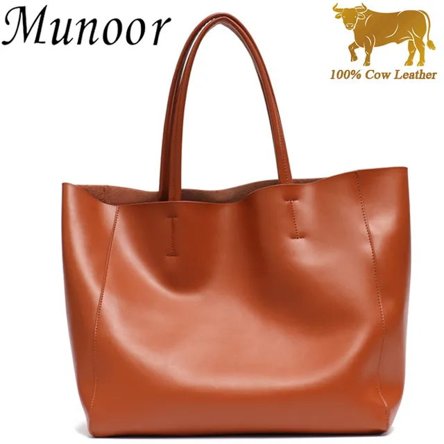 Munoor High Quality 100 Genuine Cow Leather Women Big Capacity Tote Bag Sling Shoulder Bag Lazada Singapore